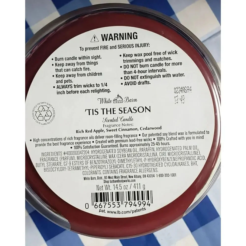 BBW 'Tis The Season Large 3 Wick Candle Holiday Home Fragrance Decor